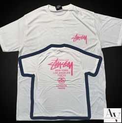 Stussy Rework Style World Tour Pink White Tee