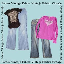 (FV-108) Y2K Embellished Flared Jeans & Grange Tee..