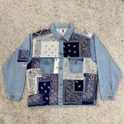 Upcycled Denim Jacket With Bandana Patches