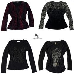 Y2K All Black Gothic Mesh Tops (RE-2178)