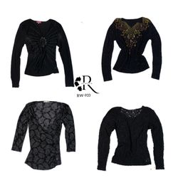 Y2K All Black Rave Full Sleeve Mesh Mix Tops( RW-9..