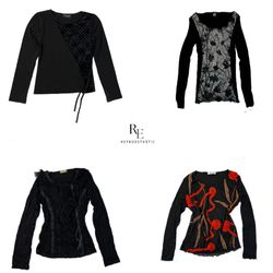 Y2K All Black Gothic Mesh Mix Full Sleeve Tops(RE-..