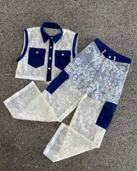 Upcycled Lace Net Denim Co-ord Set