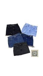 Upcycled Denim Frayed Mini Skirt