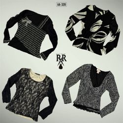 Y2K All Black Rave Full Sleeve Mesh Mix Tops (AA-3..