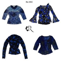 Y2K Moody Blues Mesh Mix Full Sleeve Tops (RW-953)