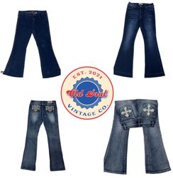 Y2k Unique Denim Flared Jeans Miss Me Style