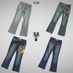 Y2K IT Girl Embroidery Mix Denim Jeans (AA-339)