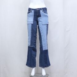 Jeans en denim évasés en patchwork upcyclé CR665