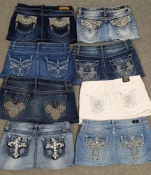 Hd1192 Upcycled Ladies Y2k Embellished Mini Skirt