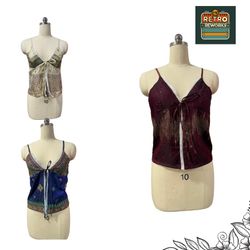 Upcycled style Lace Trim Khaddi Silk Cami Top