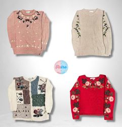 Y2K Floral Fantasy : Vintage Vibe Embroidered Knit..