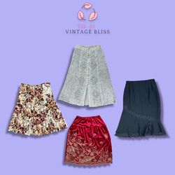 Y2K Boho Lace & Velvet Midi Skirt