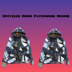 Upcycle Denim patchwork Hoodie