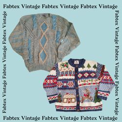 (FV-198) Pull en tricot à motifs vintage des année..