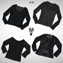 Y2K All Black Gothic Full Sleeve Mesh Mix Tops (AA..