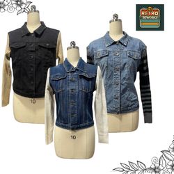 Jaqueta de denim reciclado com mangas de suéter