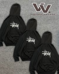 Stussy reworked style black embroidered pullover h..