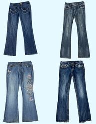 Y2K Jean Edit | Flared Silhouettes, Rhinestone Det..