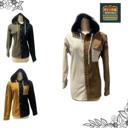 SS25 Upcycled Corduroy Contrast Panel Hoodie Shirt