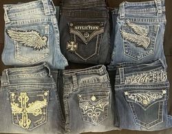 Calças de jeans bordadas Y2K