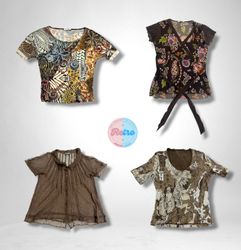 Y2K Patterned Mesh and Chiffon Blouses (E)