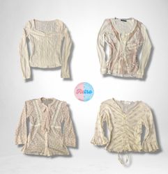 Vintage Y2K Lace-Trimmed Blouses (E)