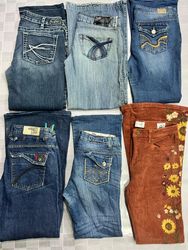 R169 Jean évasé brodé Y2k pour femmes