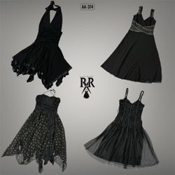 Y2K All Black Gothic Summer Dresses (AA-374)