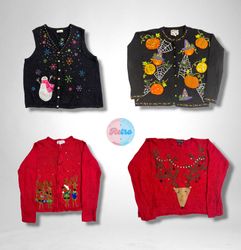 Suéteres de punto retro de Halloween y Navidad (E)