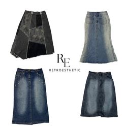 Saias longas de denim únicas Y2K RE-2372