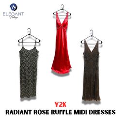 Y2K Radiant Rose Ruffle Midi Dresses - EV01177