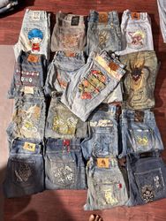 Japanese embroidered branded and unbranded jeans
