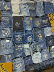 Jeans Y2K embellis broderie denim