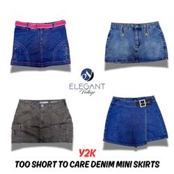Y2K Too Short To Care Denim Mini Skirts - EV0278