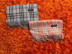 Pink and sky blue Burberry scarves