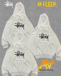 stussy Rework-Stil gestickte graue Hoodies