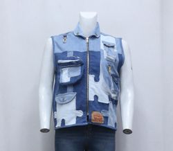 CR699 Colete Utilitário em Denim Patchwork Recicla..