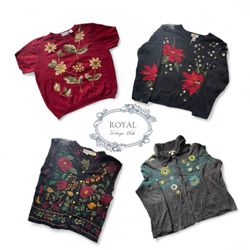 Maglione a maglia floreale accogliente vintage/Y2K