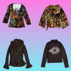 Y2K Grunge Langarm-Mesh-Oberteile (TH -028)