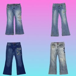 Jeans a zampa d'elefante in denim unico Y2K (TH-04..