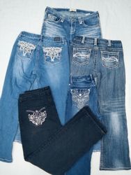 Jeans femmes brodés flare Y2K