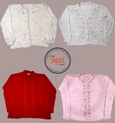 90年代のコージー フローラル刺繍ニットウェア