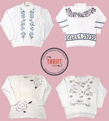 Vintage Floral Embroidered Floral Knitwears