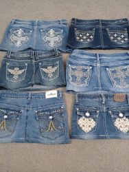 HD1219 Ladies Upcycled Y2K Denim Micro Mini Skirts