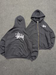 Stussy Embroidered Black Rework Style Zipper Hoodi..