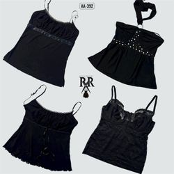 Y2K Black Gothic Cami Tops (AA-392)