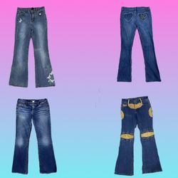 Jeans a zampa d'elefante in denim unici Y2K (TH-06..