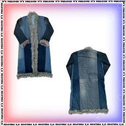 Manteau long en denim patchwork upcyclé style Penn..
