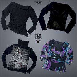 Y2K All Black Rave Vollarm-Tops (AA-399)